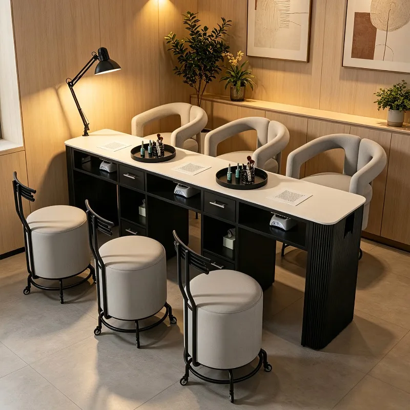 Design Storage Nail Salon Tables Black Drawers Modern Luxury Vanity Makeup Desk White 80 Cm Table Manucur Beauty Salon Furniture