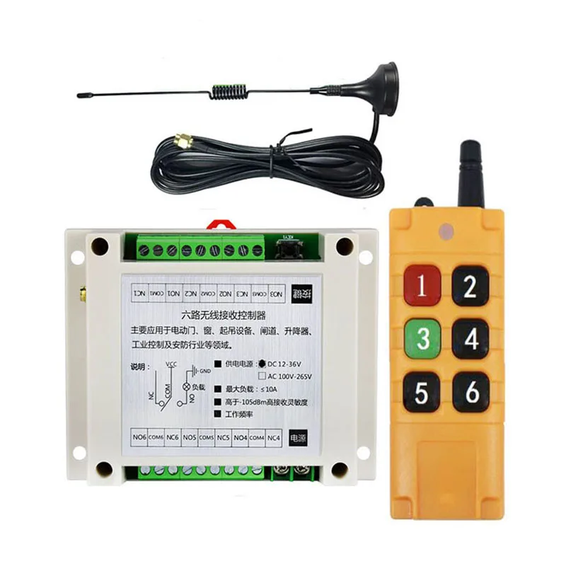 2000m DC12V 24V 36V 6CH 30A Relay RF Wireless Remote Control Switch Receiver Transmitter Suction Antenna For LED Light or Motor