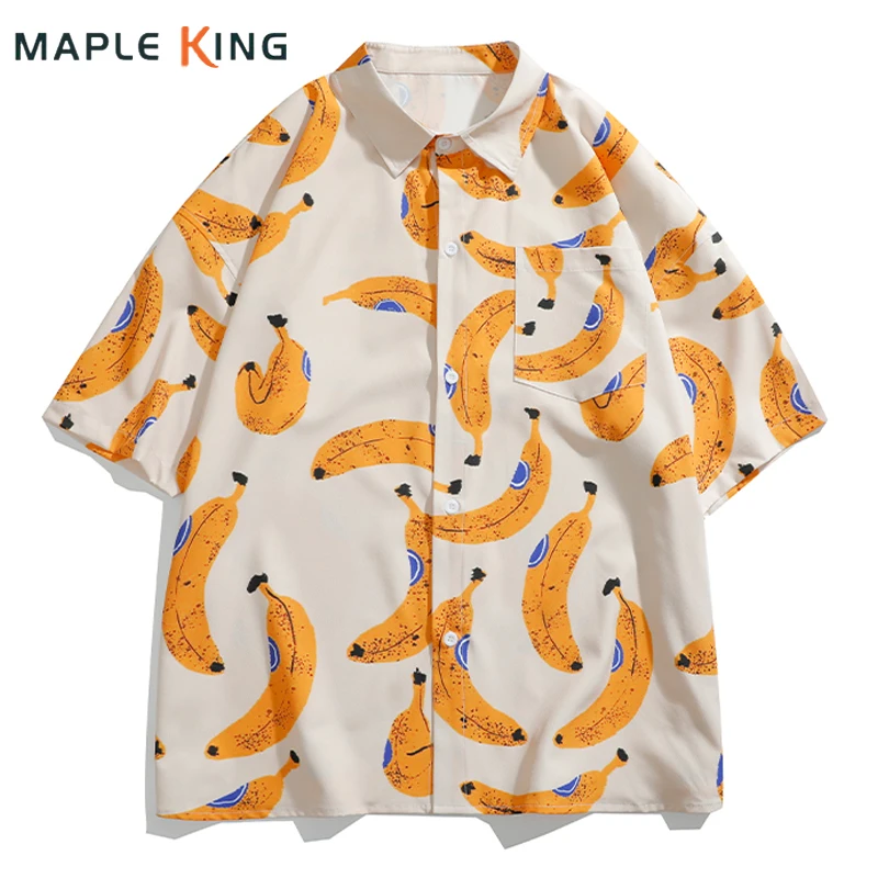 

Harajuku Banana Print Hawaiian Shirt for Men Women Camisas Streetwear 2024 Summer Pocket Designer Loose Hip Hop Cardigan Shirts