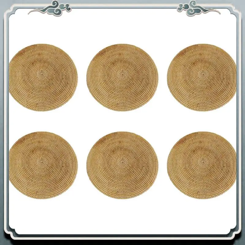 

AC76-6X Handwoven Rattan Placemats,Round Wicker Table Mats, Natural Woven Placemats For Dinner Table,Heat Resistant Mats