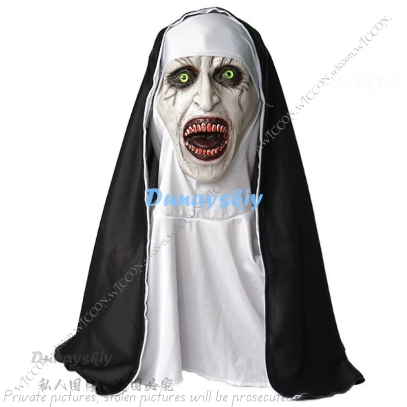 Ghost Nun Halloween Kostuum Horror Film Cosplay Masker Vrouw Vermomming Bloody Mouth Scream Horror Halloween Party Ghost Nun Jurk