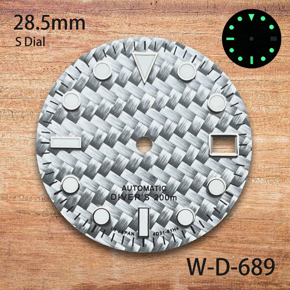 28.5mm S Logo Carbon Fiber Dial Fit NH35/NH36/4R/7S Movement Green Luminous Diving High-Quality Watch Modification Accessories