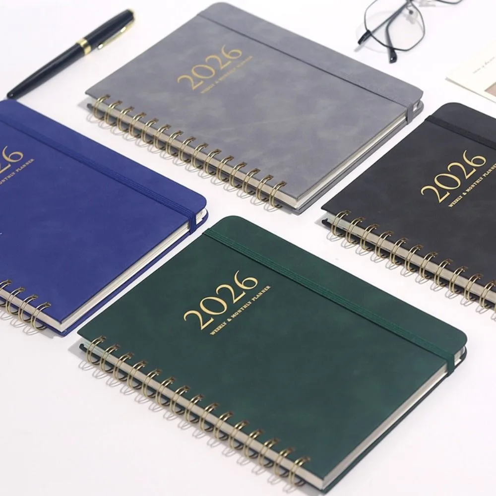 A5 2026 Weekly Monthly Planner PU Leather Cover Self-fill Daily Planner Notepad with Strap Calendar Daily Notebook Work