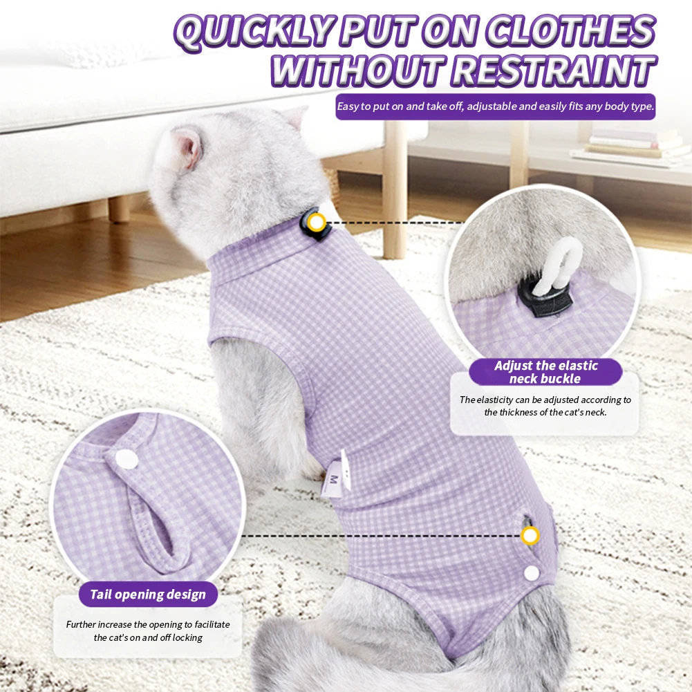 Cat Recovery Suit Breathable Cotton After Surgery Wear For Abdominal Wound And Skin Diseases Cat Neutering Bodysuit Wear