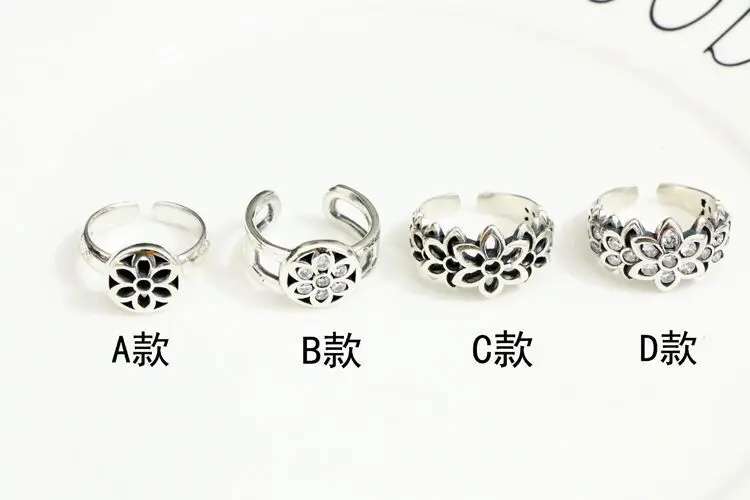 S925 Sterling Silver Fashion Opening Trendy Hip Hop Adjustable Alive Sakura Flower Ring for Male and Female Lovers Silver Jewelr