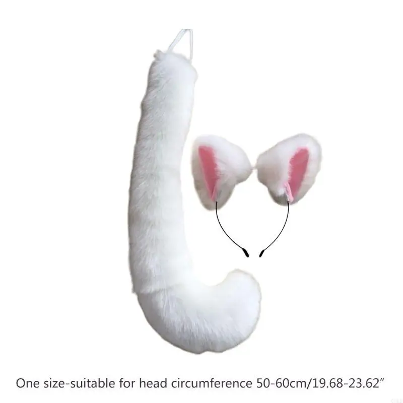 Q0KE niños adultos Anime Color sólido felpa para gato accesorios Cosplay orejas animales Bandana cola larga Halloween