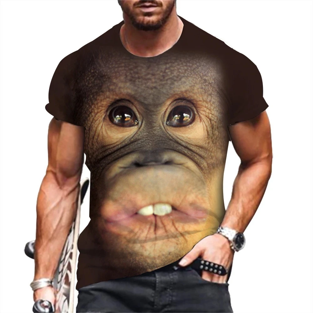 Printed Men\'s T-shirt Funny Monkey Fashion Trend Harajuku Animal Top Summer Leisure O-Neck Short Sleeve Plus Size Men\'s Street F