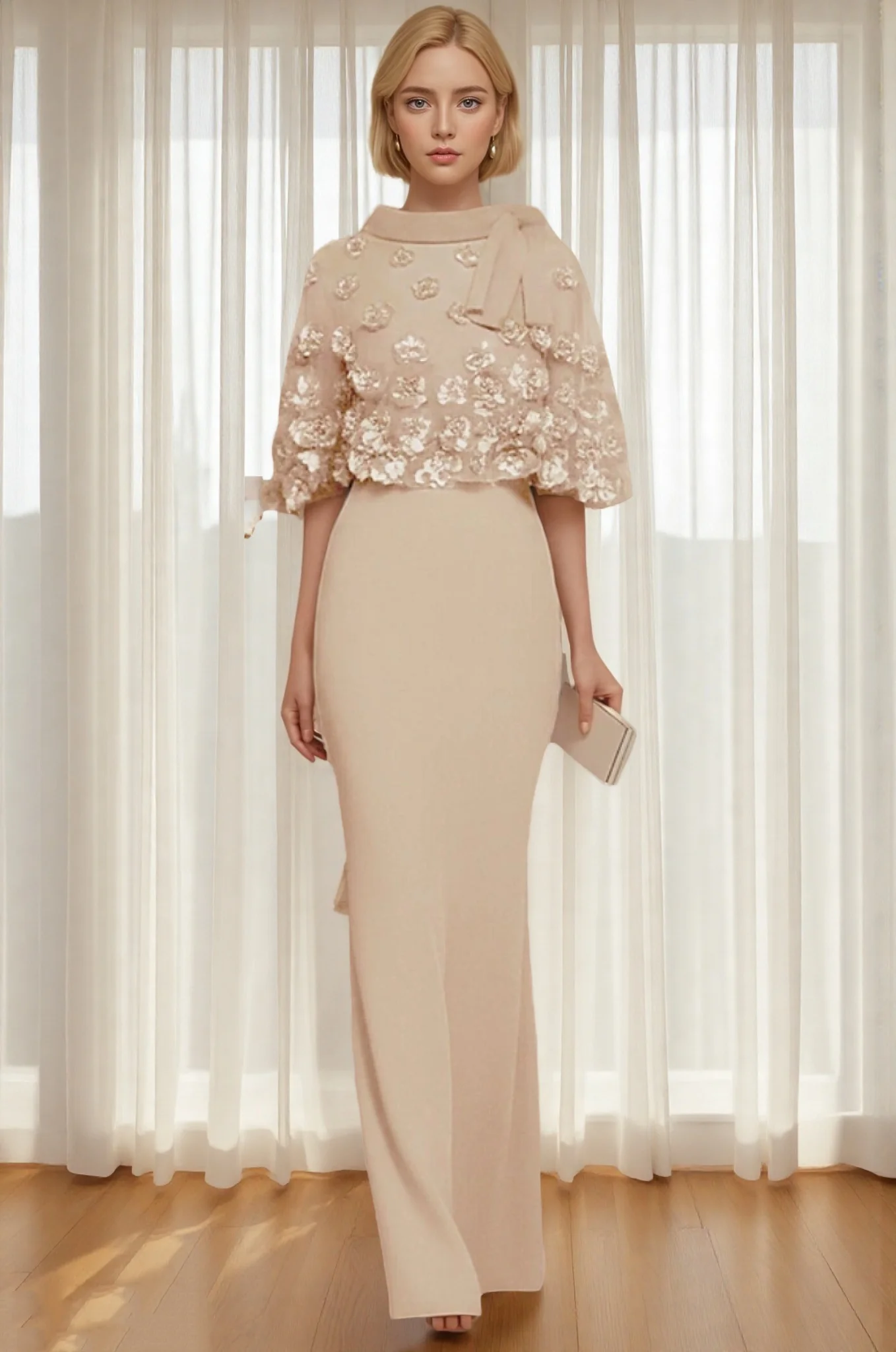 Sheath / Column Floor Length Party Dress Wedding Guest Dress Crew Neck Stretch Fabric Mother of the Bride Dress with flowers
