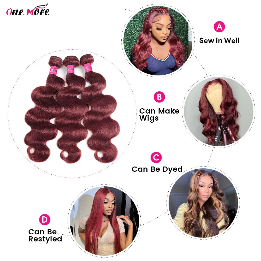 5x5 Closure With Bundles 99J Burgundy Body Wave Bundles With Closure Dark Red Colored Human Hair Bundles With Closure Free Part