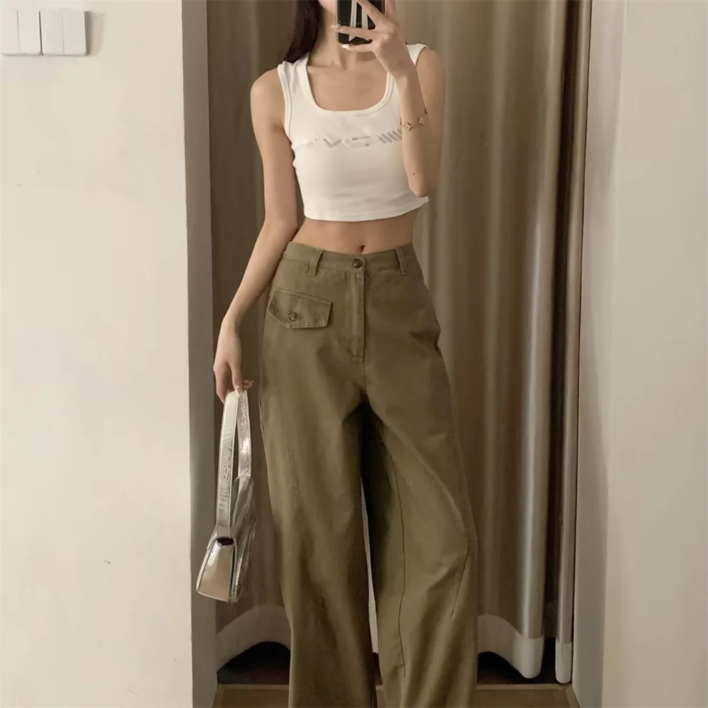 2025 new women's clothing with European and American style, casual and elegant design avant-garde and retro work pants