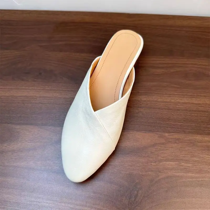 

Spring Simple Shoes Basic Style Mules Girls Big Toe Mullers Casual Slippers Daily Wear Woman Real Leather Cowhide Soft Flats