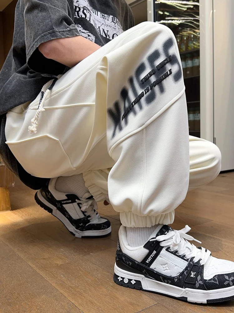 

Мужские повседневные брюки свободного кроя American Sle Lettering, весенне-осенние молодежные спортивные брюки, модные длинные брюки