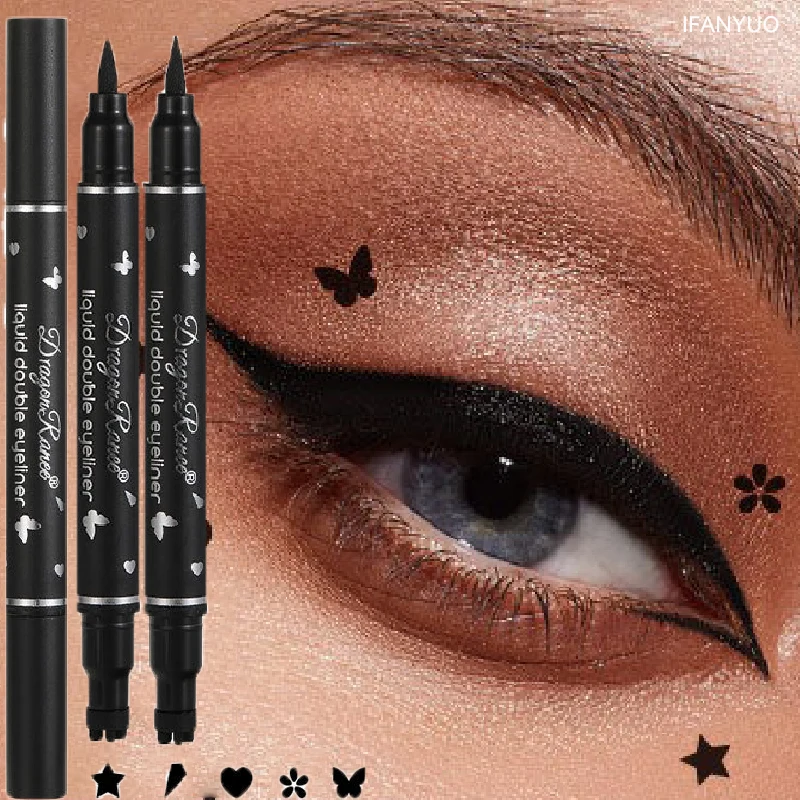 2In1 Liquid Stamp ปากกาอายไลเนอร์ Double-ended Lazy Eye Liner ดินสอ Star Heart Stamped Black Eyes มุมแต่งหน้าซีลปากกาสําหรับผู้หญิง
