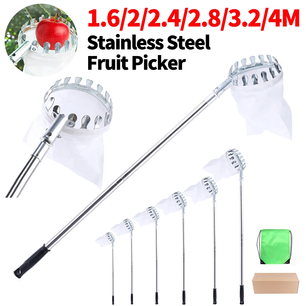 

1,6-4 м сборщик фруктов из нержавеющей стали, садовый инструмент для сбора высоких деревьев, сбор фруктов, сумка для сбора фруктов, принадлежности для фермы