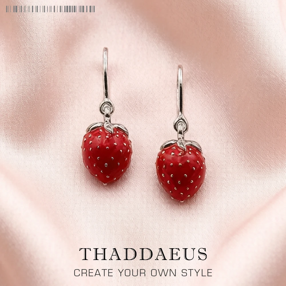 

Ear Drop Earrings Red Strawberry Winter Brand New Europe Style Romantic Jewelry For Women Gift In Real 925 Sterling Silver