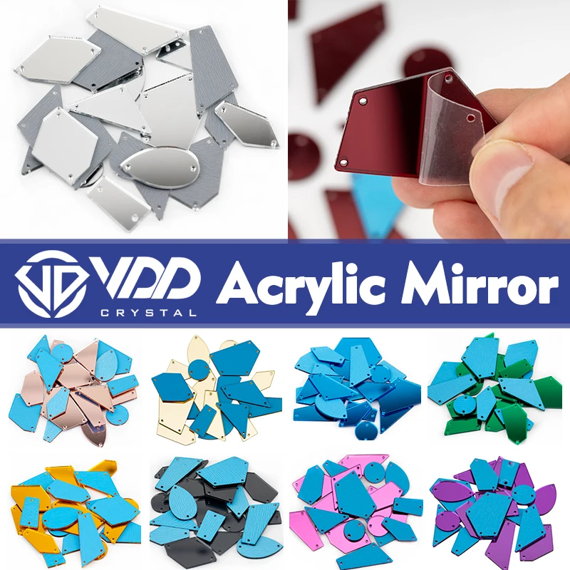 VDD 30/60/200Pcs Mix Size Acrylic Mirror Sewing Rhinestones Sew On DIY Crafts Flatback Sewing Stones For DIY Garment Decorations