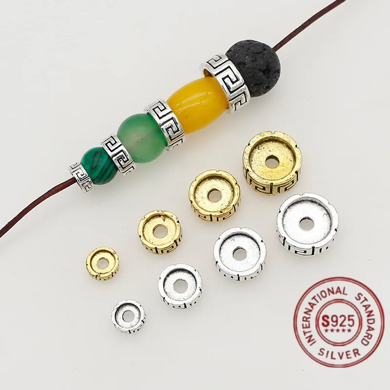 Tibetan silver Great Wall pattern spacer bead spacer 6/8/10/12mm swastika wheel loose bead gasket DIY jewelry accessories - Detail 1