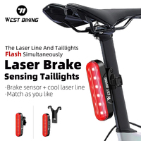 WEST BIKING Bike Light Smart Sensor Brake Taillight Laser Rear Warning Bicycle Light USB Rechargeable Waterproof Cycling Light