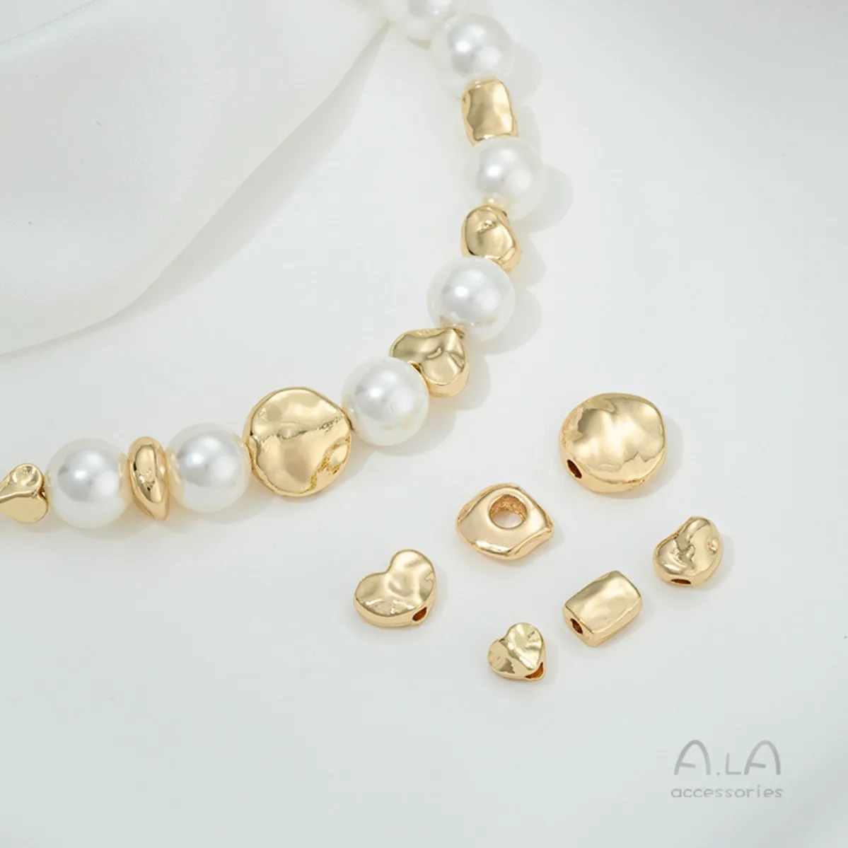 Brass Long Color Retention 14K Gold Wrapped Special Shape Bean & Heart Loose Beads For Handmade Pearl Jewelry Making