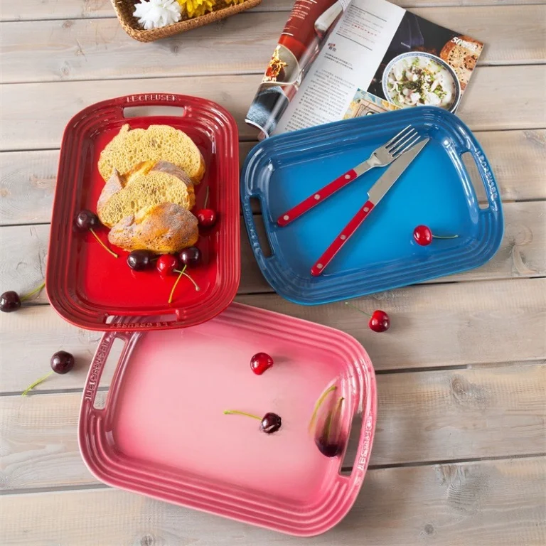 

Le Creuset Porcelain Serving Tray Double Handle Rectangular Large Flat Tray Double Handle Plate Dining Utensils