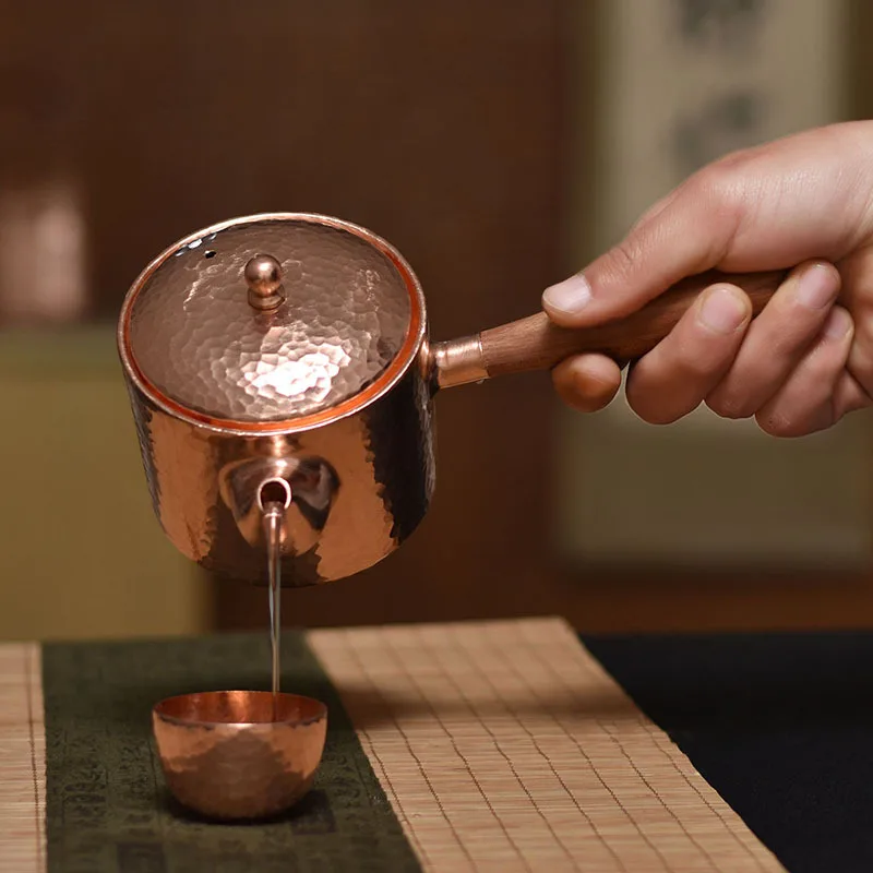 400ml purple copper Tea Pot/Tea Infuser/Tea Set with handle and lid For Home Use,Travel,Camping,Gift,Hand-forged Hammer Pattern