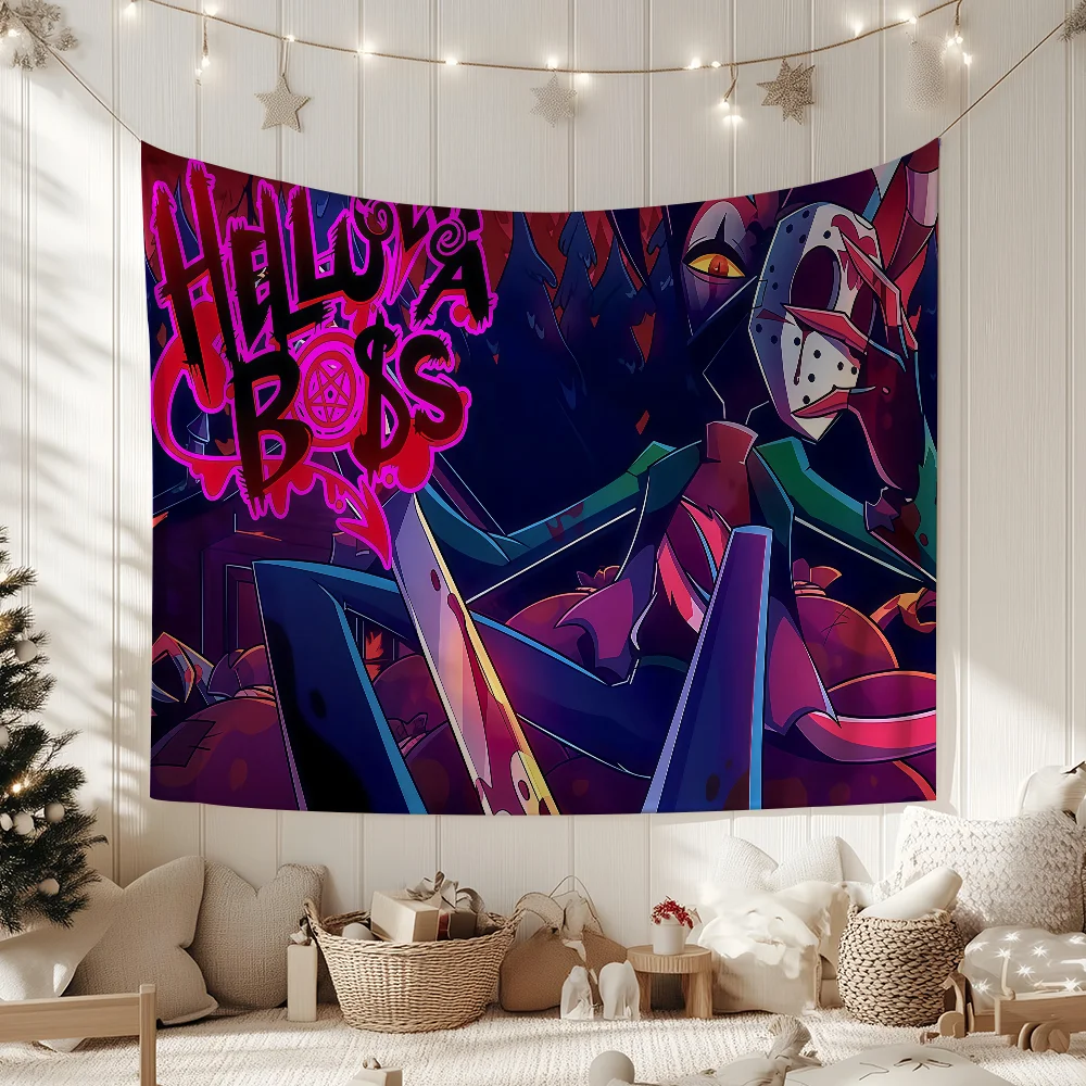 Cartoon H-Helluva Boss Flag For Garden Party Living Room Home Wall Decor Banner Bedroom Outdoor Tapestry