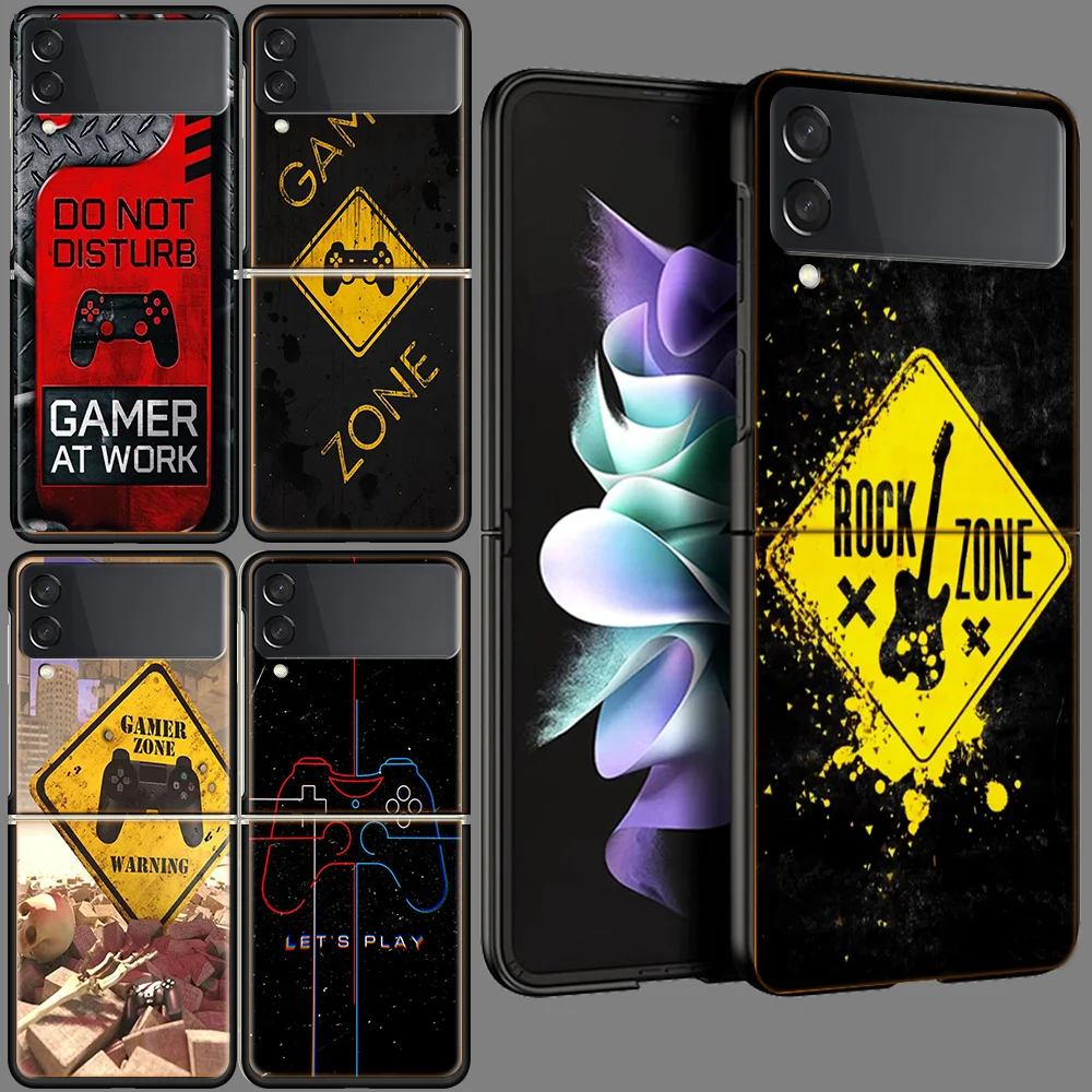 Gamer Zone Traffic Sign Game Handle Funda for Samsung Galaxy Z Flip 5 3 4 5G Case Z Flip 6 5G Black Hard PC Shell Zflip5 P