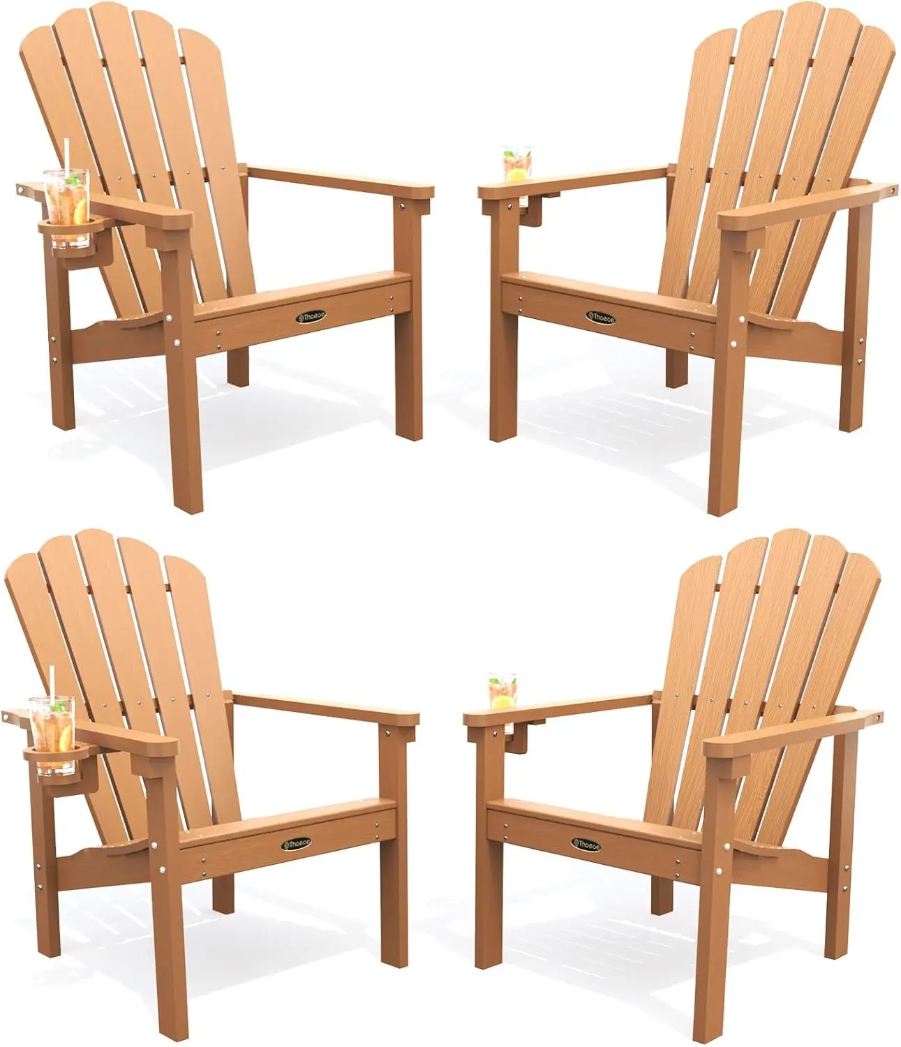 

Набор из 4 штабелируемых кресел Adirondack, всепогодные кресла Adirondack из HDPE - прочные и компактные, пластиковые уличные кресла для зоны отдыха у костра