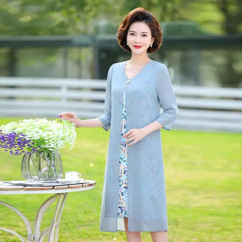 

Ele Женская шифоновая длинная юбка среднего возраста, летняя длинная шелковая юбка, обычная све, искусственная двухсекционная юбка, древние китайские...