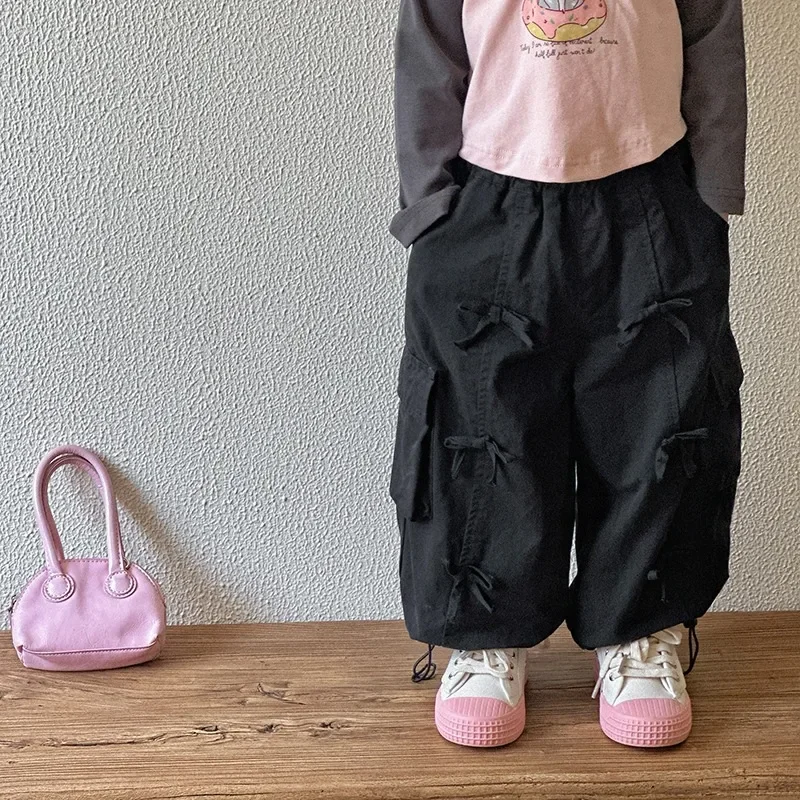 Girls Pants 2024 Autumn New Childrens Clothes Korean Style Girls Baby Foreign Style Loose Cargo Pants Casual Simple Daily image 3