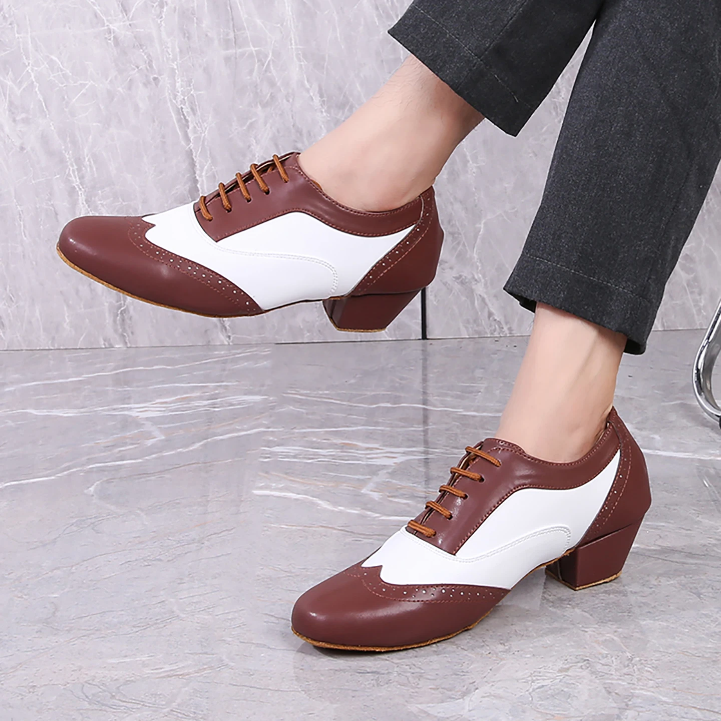 New Men's Soft-Sole Latin Dance Shoes in Brown and White Contemporary Dance Shoes for Performance and Competition Men's Footwear