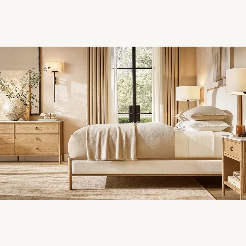 Fashionable and Creative Double Bed, Soft-padded High-end Hotel King-sized Bed, Minimalist Modern Villa Apartment Solid Wood Bed