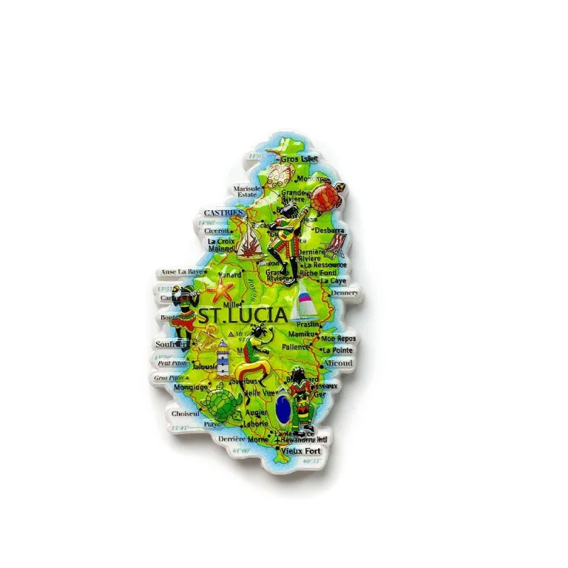 

Saint Lucia Fun Map High-end Refrigerator Magnet Travel Souvenir Home Exquisite Decoration Gift
