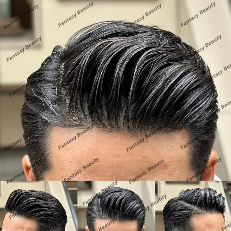 Toupee reto sedoso para homens, linha fina natural, nós invisíveis, laço suíço PU, base confortável, 100% cabelo humano virgem, em torno de Q6