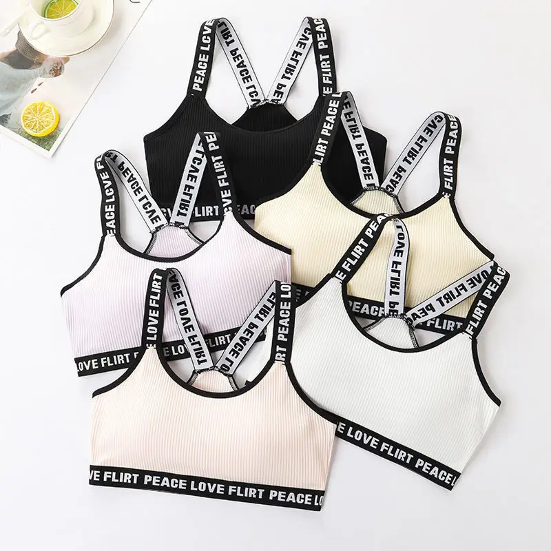 Vest Underwear Women's Alphabet Sports Bra Fitness Running Yoga Sports Anti-fading Cotton Elastic Thread Bandeau Sports Bra