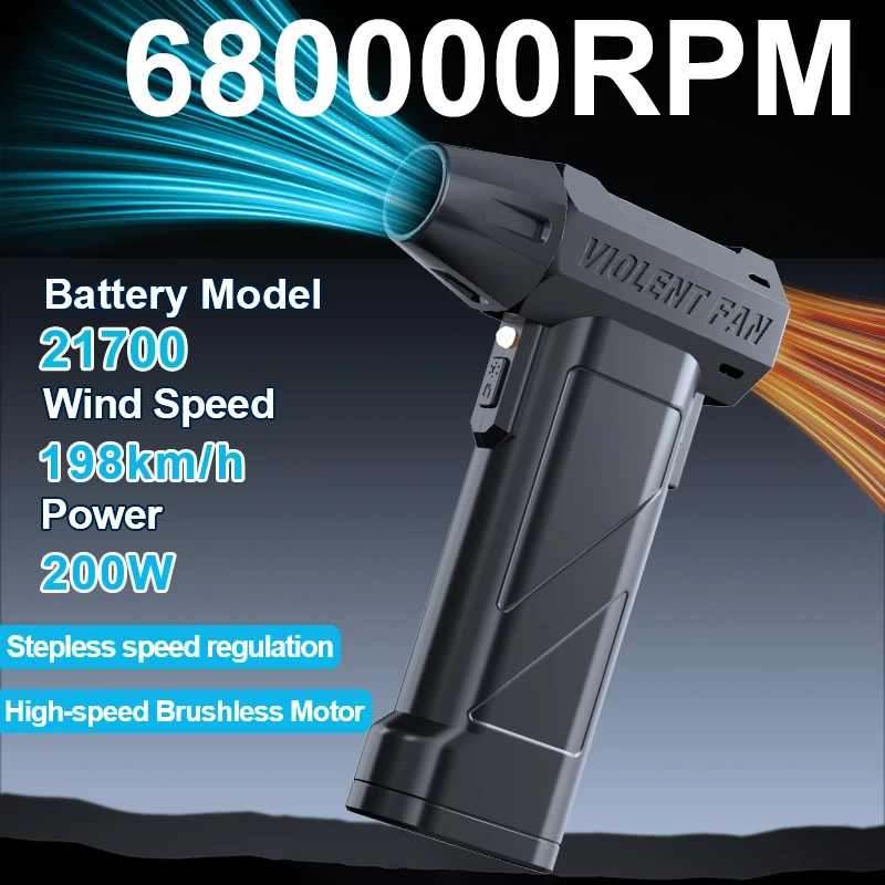 

Беспроводной пылесос с высокоскоростным бесщеточным двигателем 680000 об/мин, мощный турбинный вентилятор, электрический снегоуборщик с LED-подсветкой