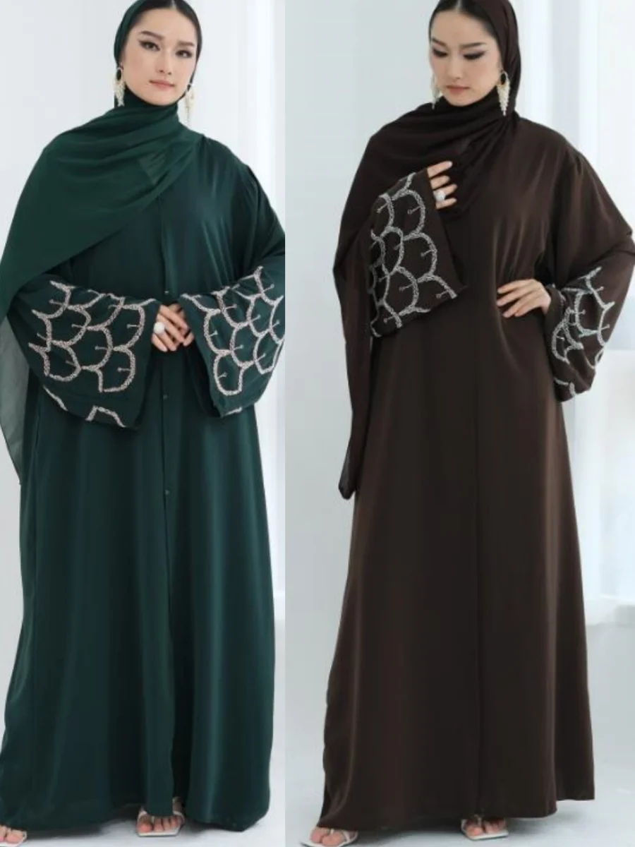 

Мусульманские женщины Дубай Абая Роскошное кимоно ручной работы с бисером Кардиган Длинное платье Скромный халат Рамадана Кафтан Femme Исламская одежда