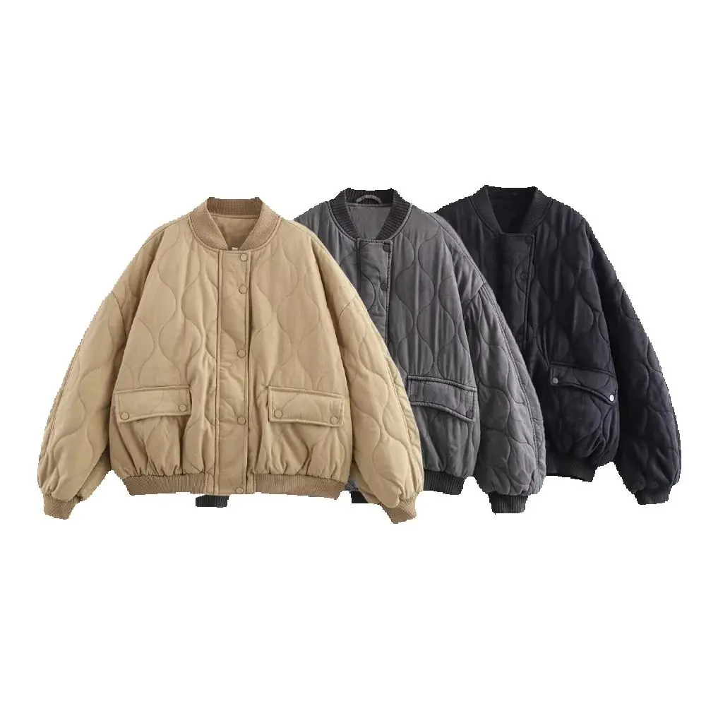 

Women's Embroidered Loose Pilot Jacket Round Neck Long Sleeve Button Pocket Autumn/Winter New Fashion Cotton Jacket