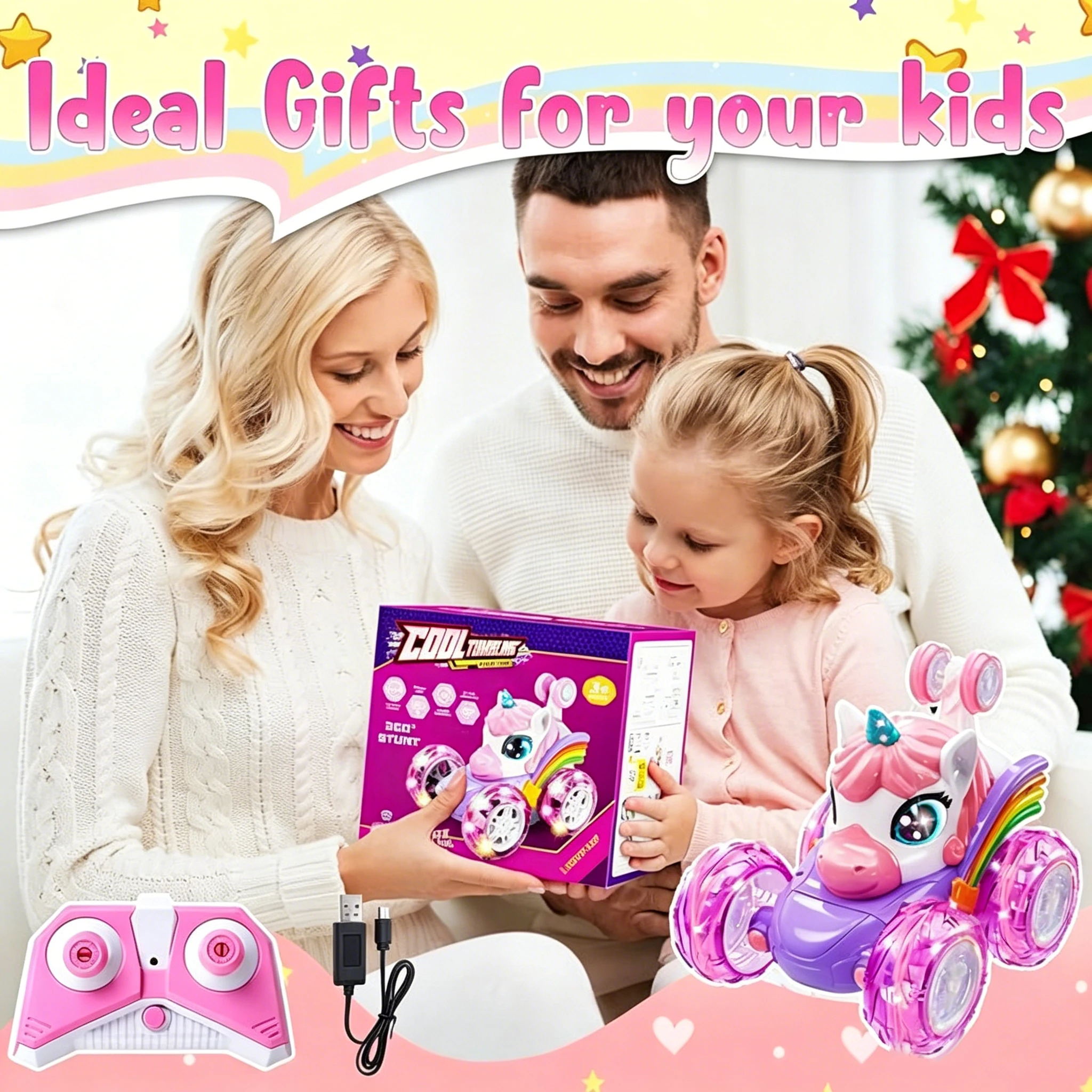 Unicorn Remote Control Car 360-Degree Rolling with 2.4G Frequency And LED Lights for Kids And Children's Gifts