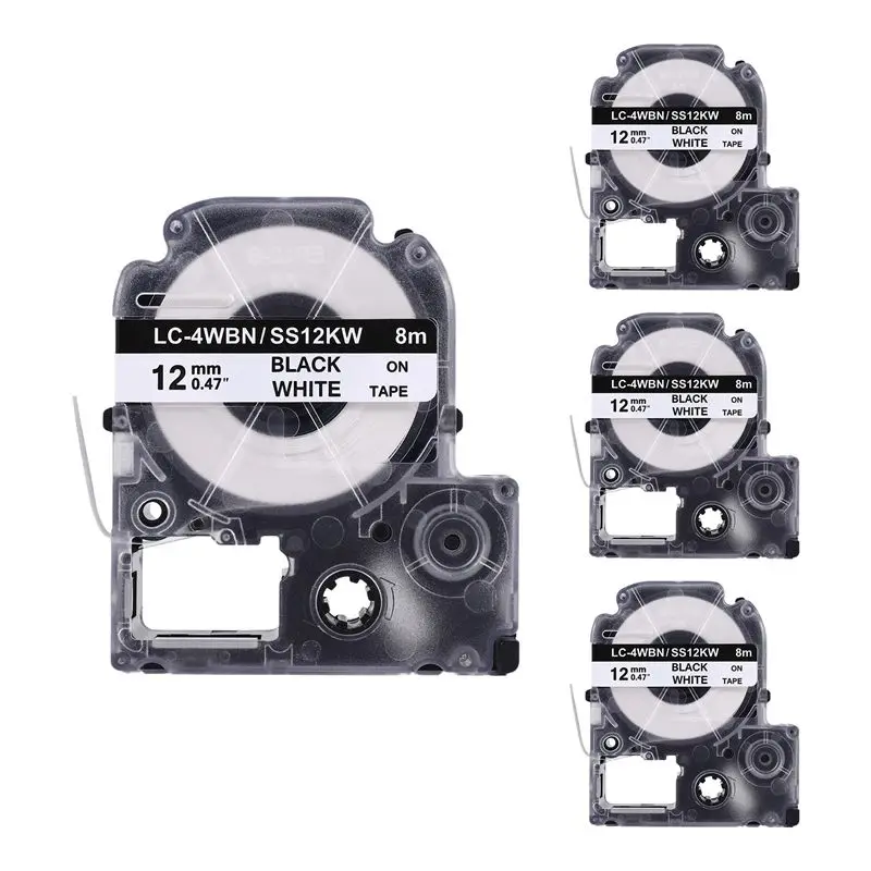 QWE-4 Pack Compatible Label Tape Replacement For Epson LK-4WBN (SS12KW) Label Tape Cartridges Black On White Tape