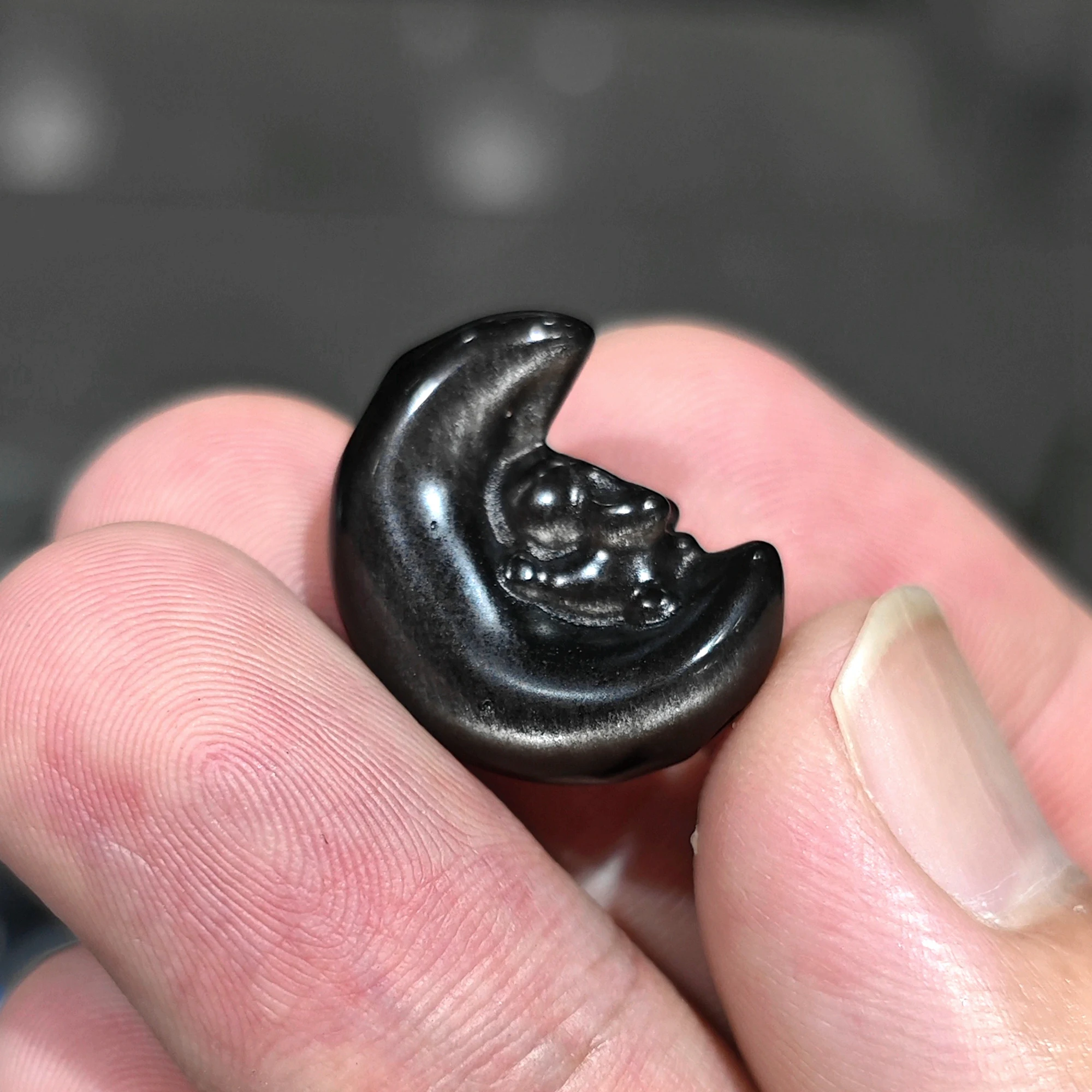 Natural Silver Obsidian Carved Moon Bunny Gemstone Beads 20mm Loose Focal Charm Bead 5Pcs Pack for Handcrafted Jewelry view 2