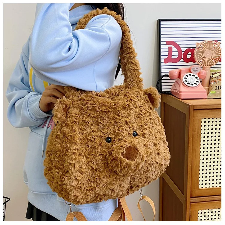 

Ladies Hand Bag Fashion Cute Little Bear Backpack Autumn Winter Cartoon Crossbody Bag Large Capacity Shoulder Bag Sweet Style