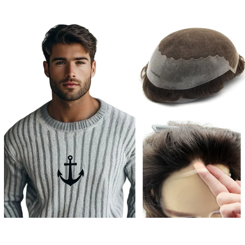 Q6 نموذج الرجال الشعر المستعار |   قطعة شعر بشري بقاعدة من الدانتيل + PU، وحدة تخزين شحن سريع في جميع أنحاء العالم