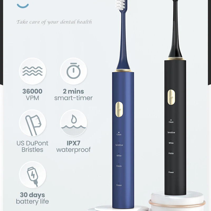 New Soft Bristles  Home Electric Toothbrush Adult USB Charging Intelligent Sound Wave Waterproof Noise Reduction High Frequency