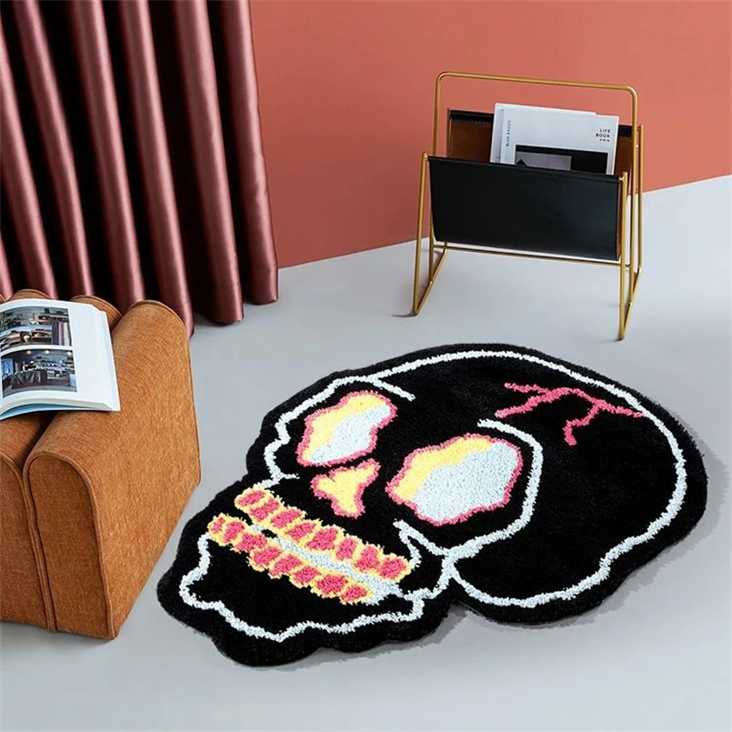 Imagem -03 - Alien Fashion-black Skull And Skull Household Absorbent Non-slip Mat Tapete de Banheiro Lavável à Máquina Cobertor de Cabeceira do Quarto dos Desenhos Animados