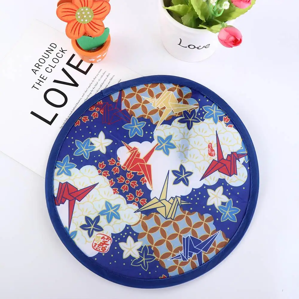 Portable Decorative Summer with Pocket Round for Beach Lawn Kid Outdoor Folding Fans Hand Fan Flying Disk