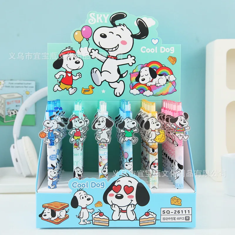 48pcs Anime Snoopy Patch Gel Pen 0.5mm Black Press Signature Pen Student Portable Pen Clip Stationery Gift Wholesale