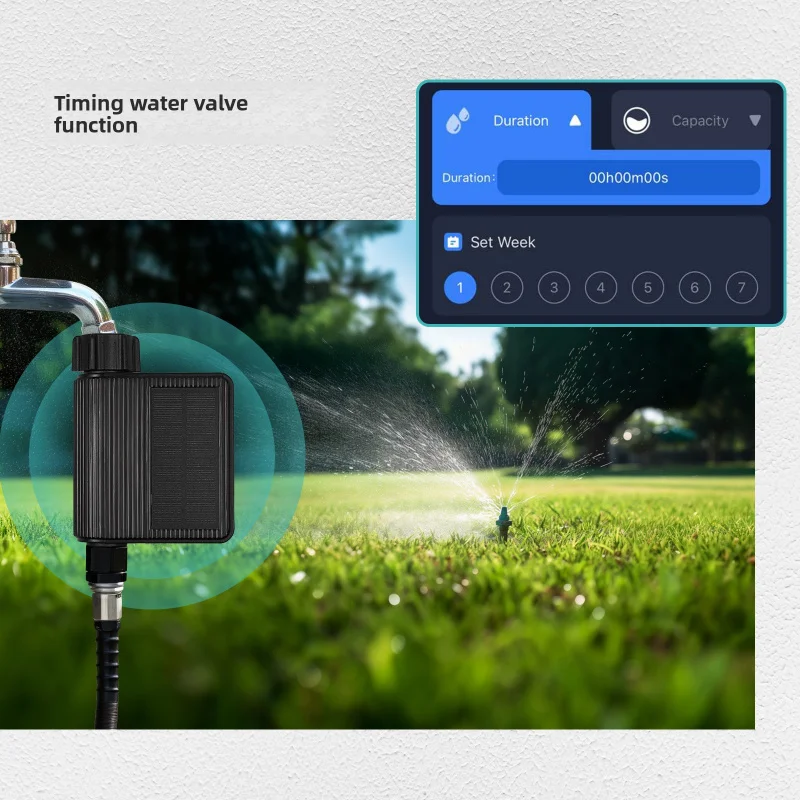 MOES Tuya Smart WiFi صمام مياه الري مع التطبيق التحكم عن بعد الموقت بالطاقة الشمسية مقياس التدفق