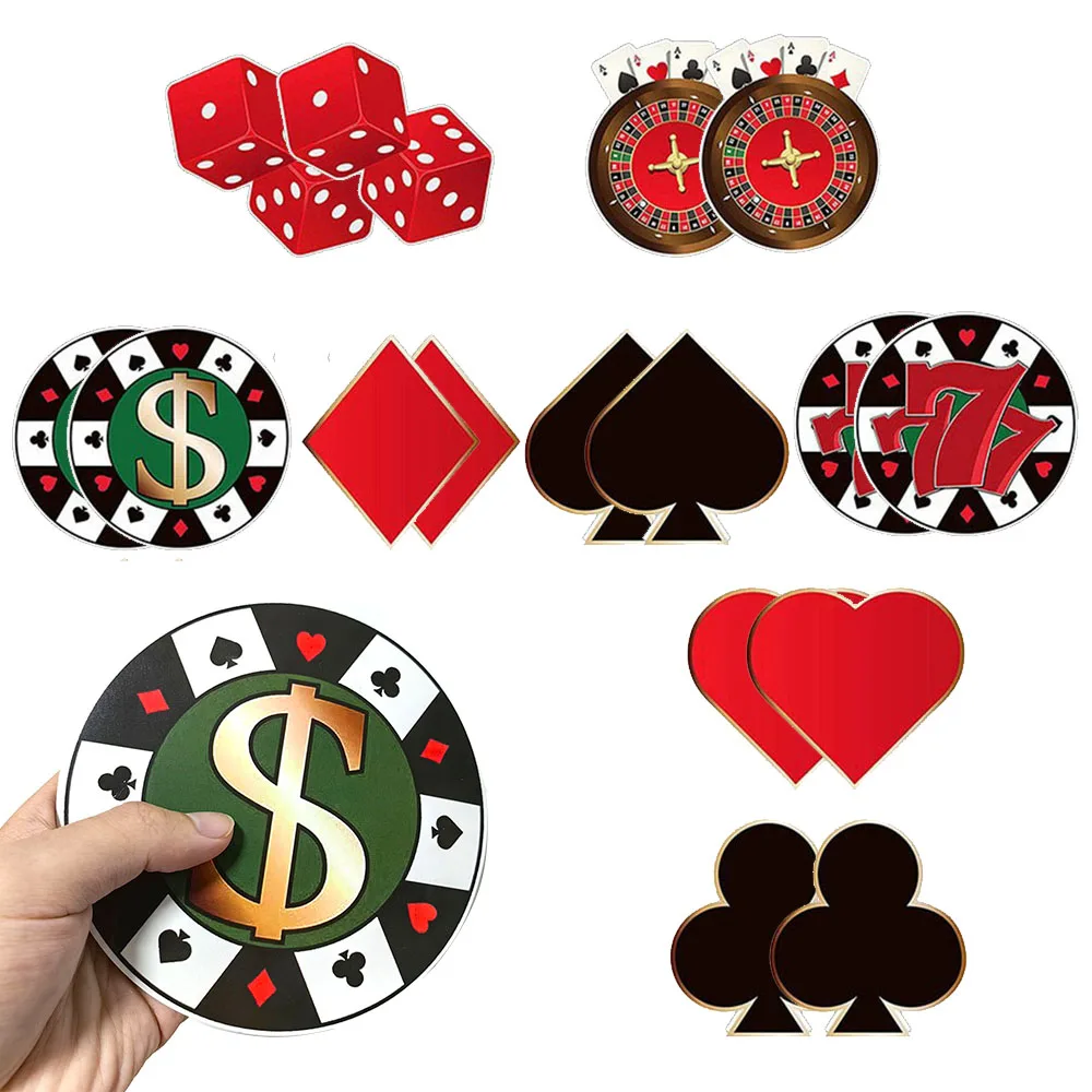 16pcs Casino Party Decorations Cut-Outs Sticker Paper Card Las Vegas Themed Poker Birthday Party Decor Casino Party Supplies