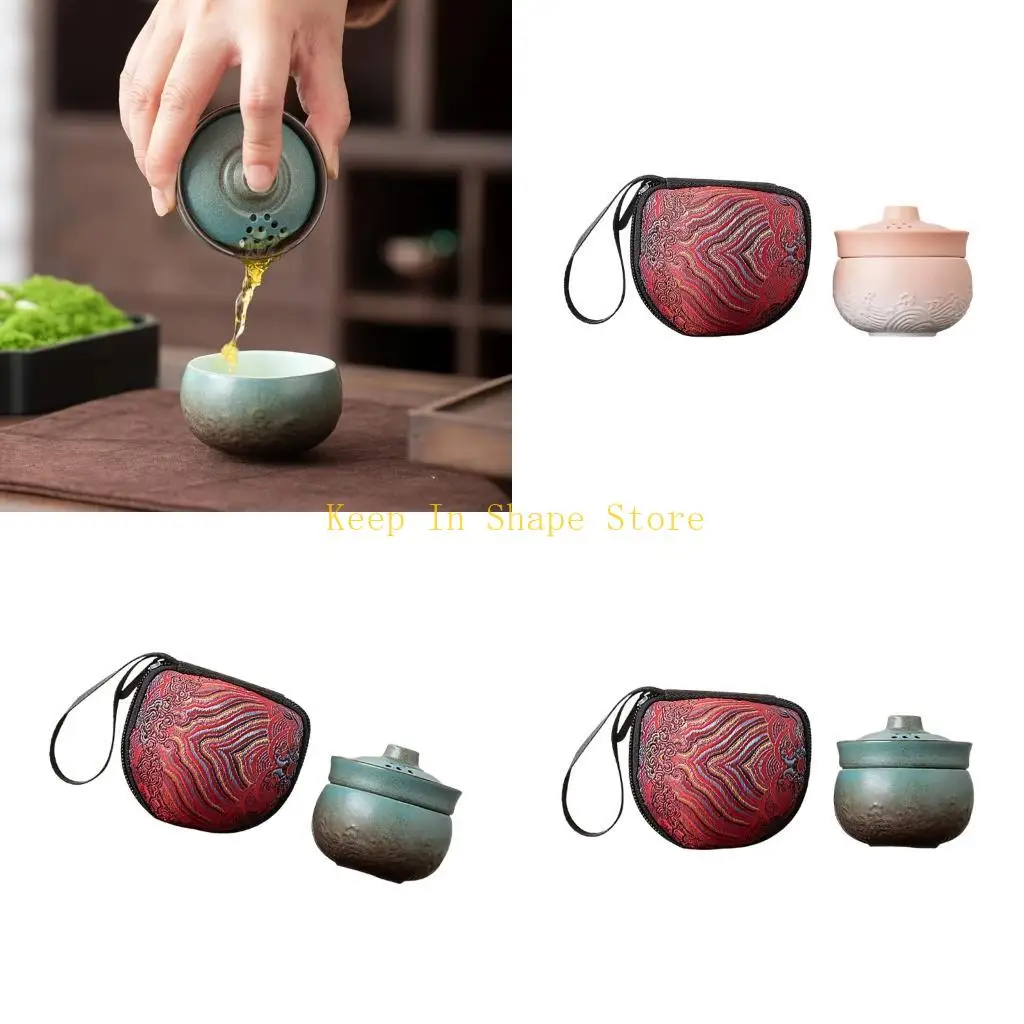 

U1JC Портативный набор для заваривания чая, керамический чайник и чашка для чая для удобства во время кемпинга и путешествий,